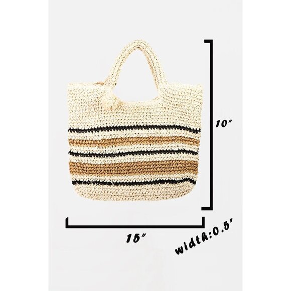 Fame Striped Straw Braided Tote Bag - Picture 3 of 4